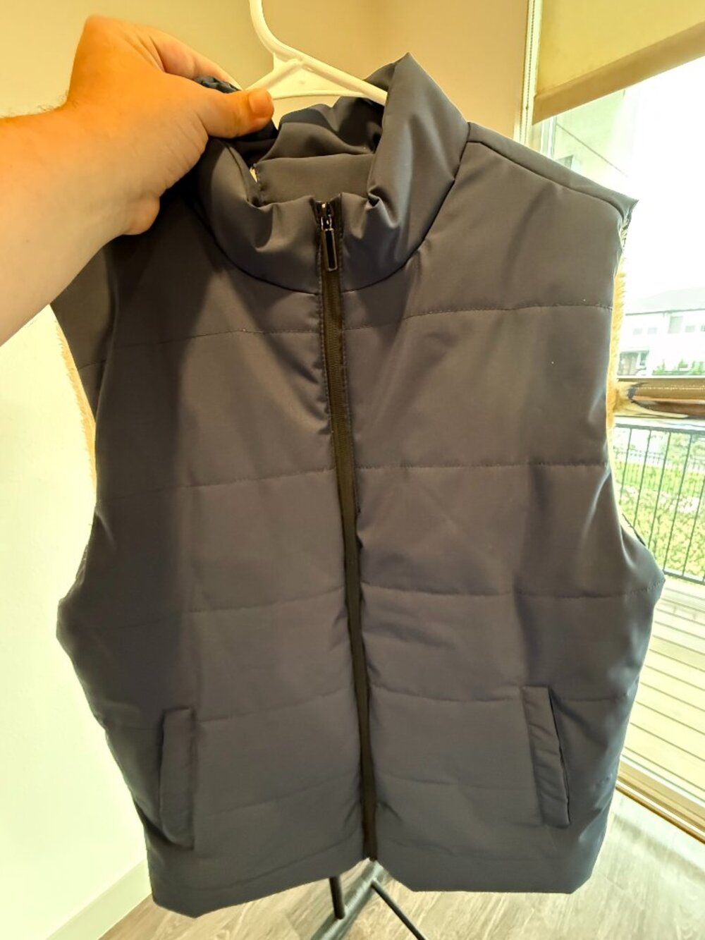 Men's Navy Blue Puffer Vest with Warm Sherpa Lining